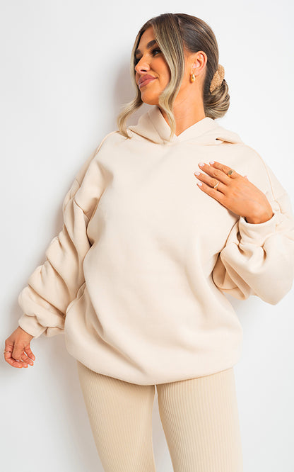 Fall Winter Oversized Ruched Sleeves Hoodie - Black River UK