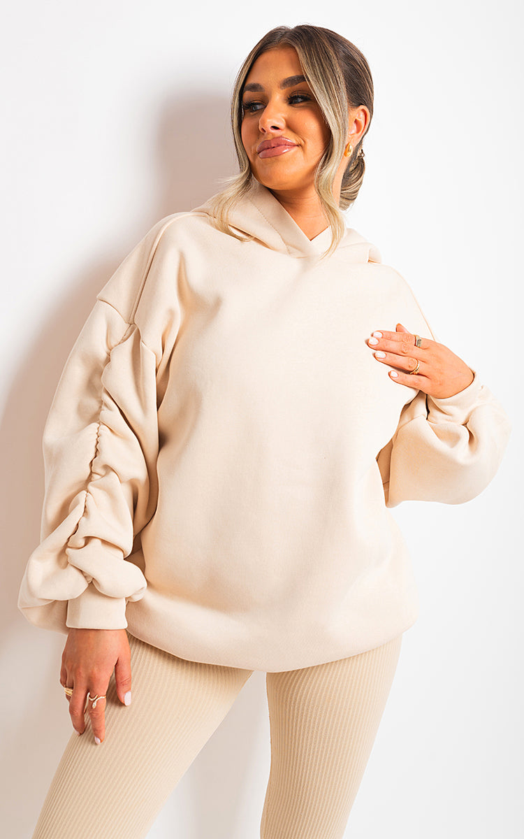 Fall Winter Oversized Ruched Sleeves Hoodie - Black River UK
