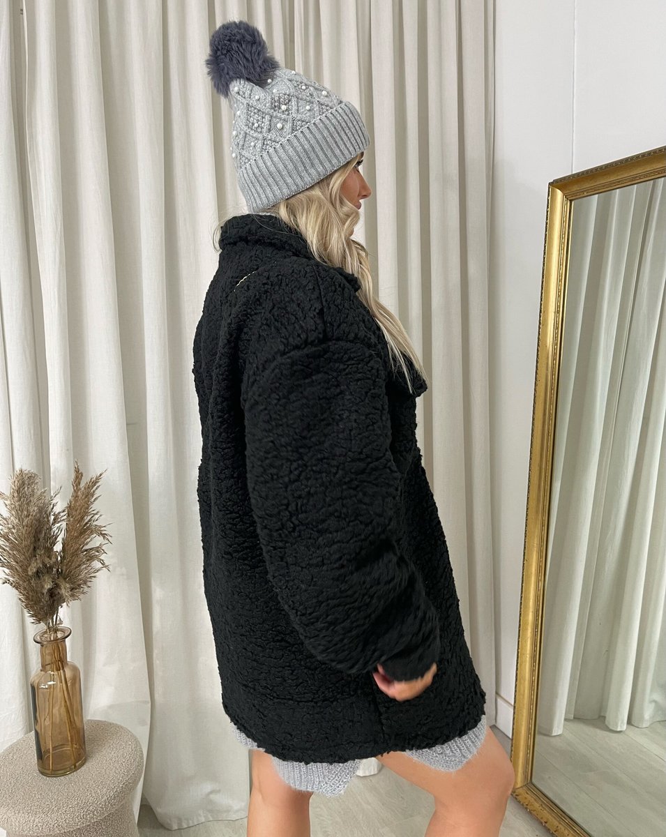 Button Down Collared Winter Coat Jacket - Black River UK