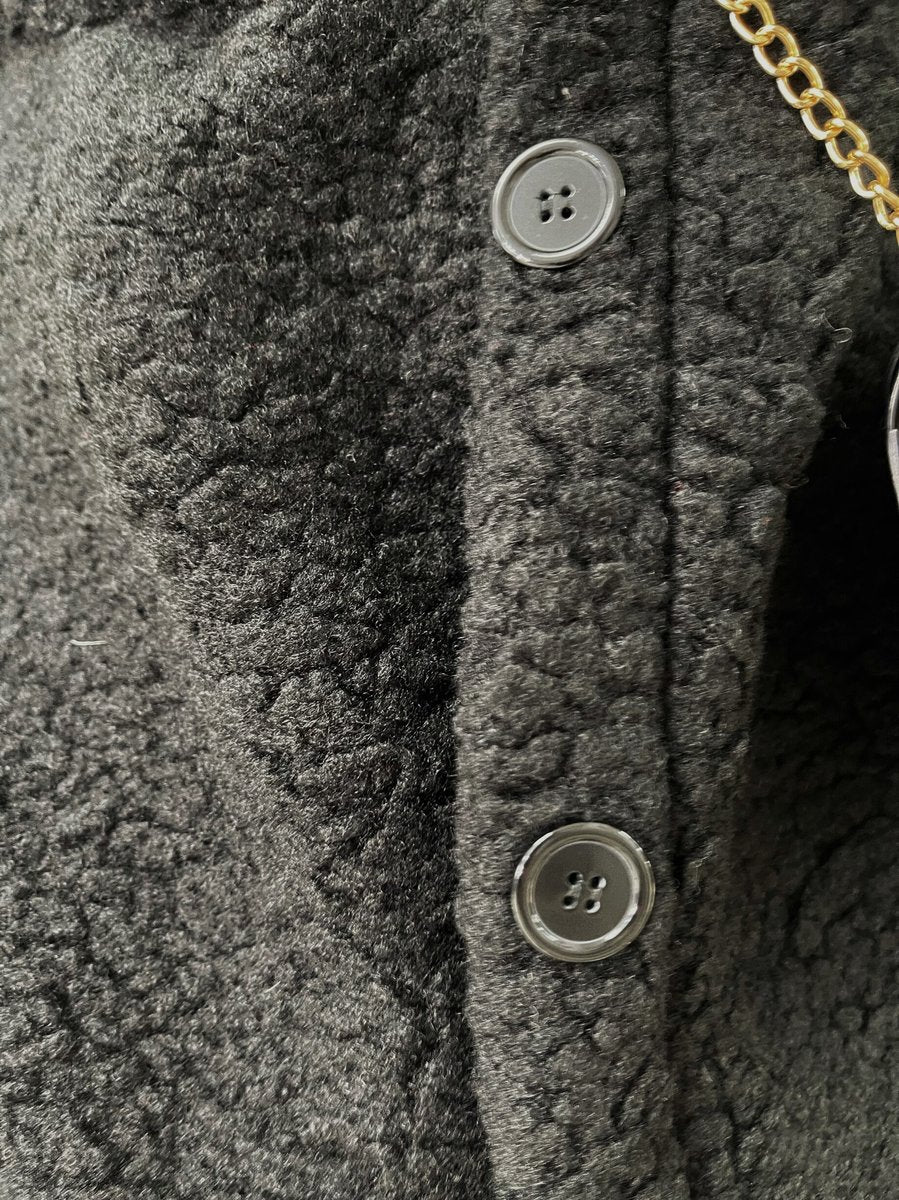 Button Down Collared Winter Coat Jacket - Black River UK