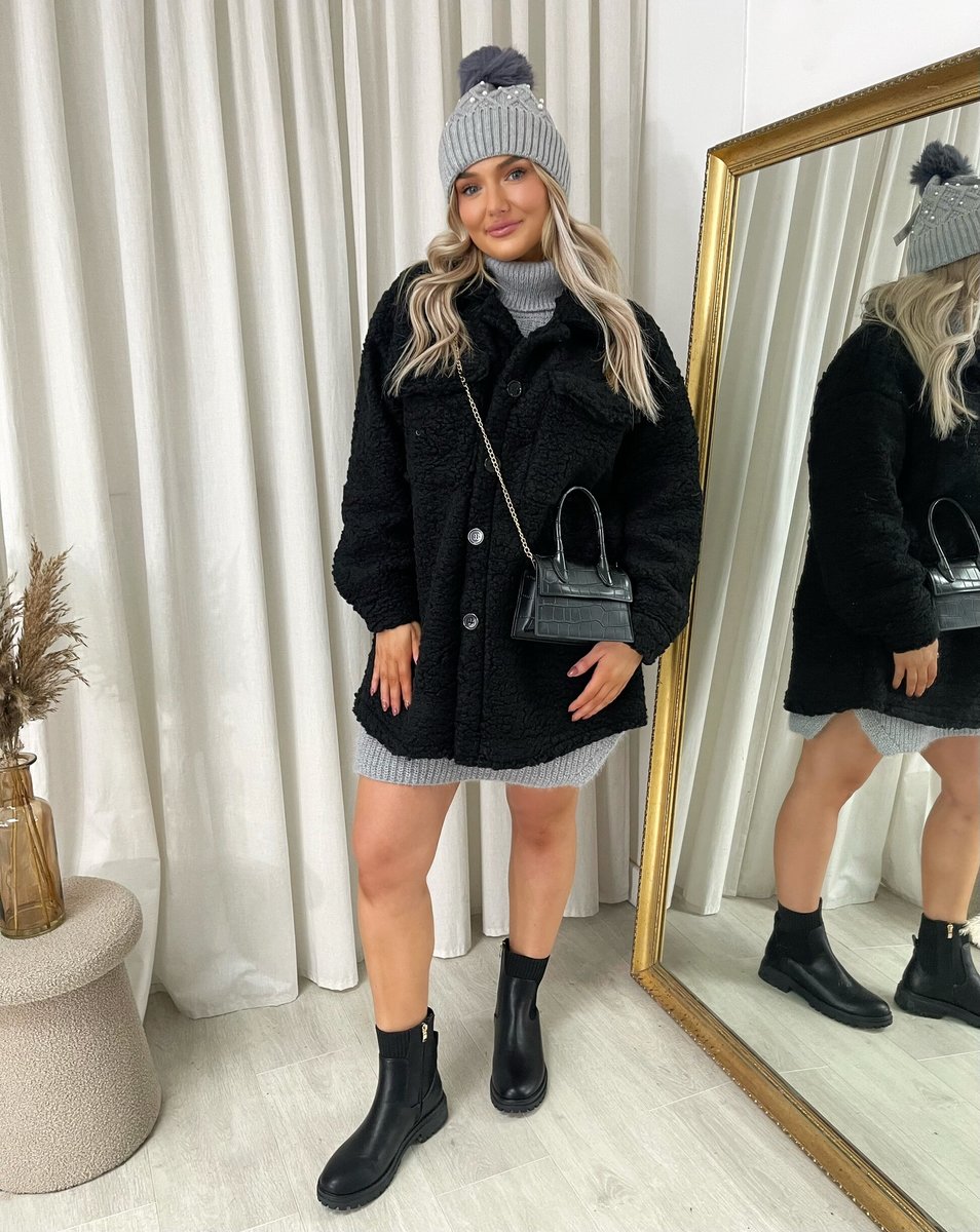 Button Down Collared Winter Coat Jacket - Black River UK