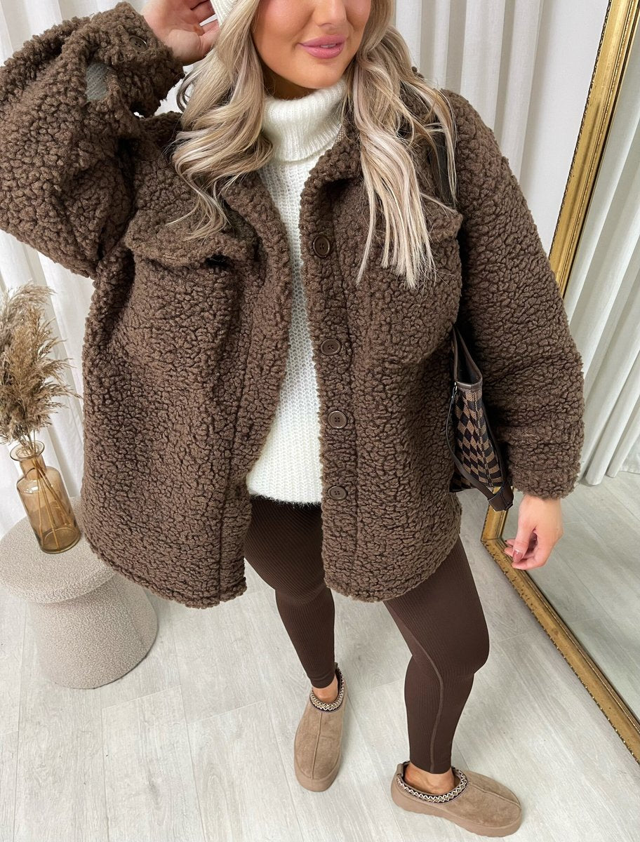 Button Down Collared Winter Coat Jacket - Black River UK