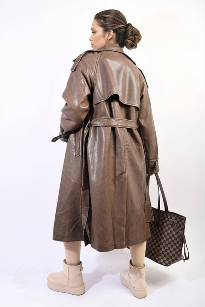 Lapel Neck Belted Trench Coat Jacket - Black River UK