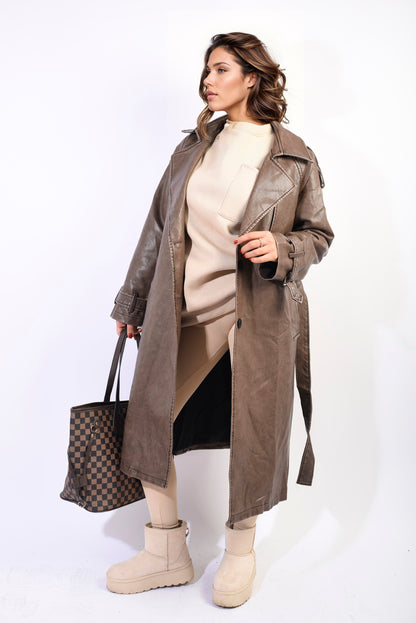 Lapel Neck Belted Trench Coat Jacket - Black River UK