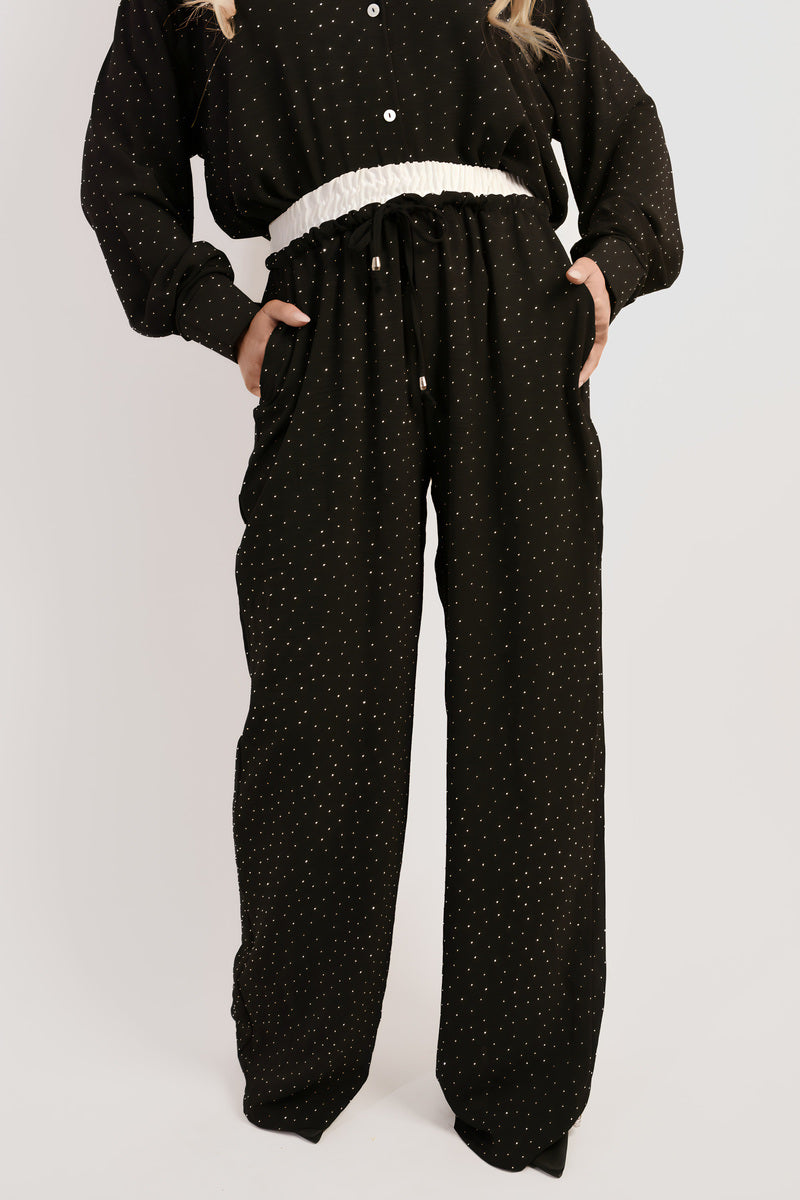 Button Down Embellished Long Sleeve Top - Black River UK