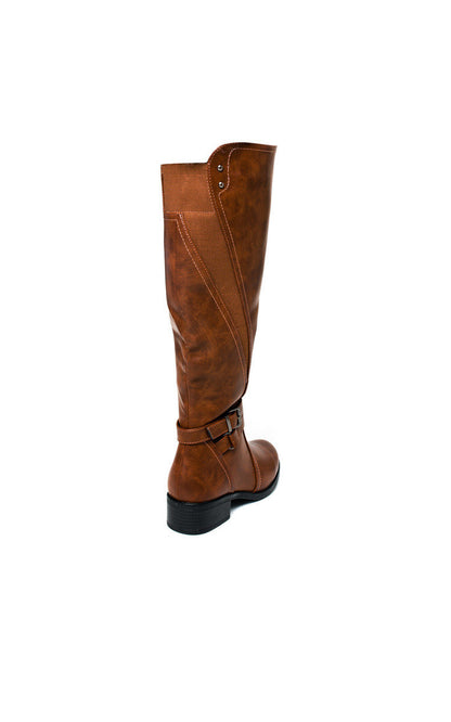 Faux Leather Buckle Knee High Boots - Black River UK