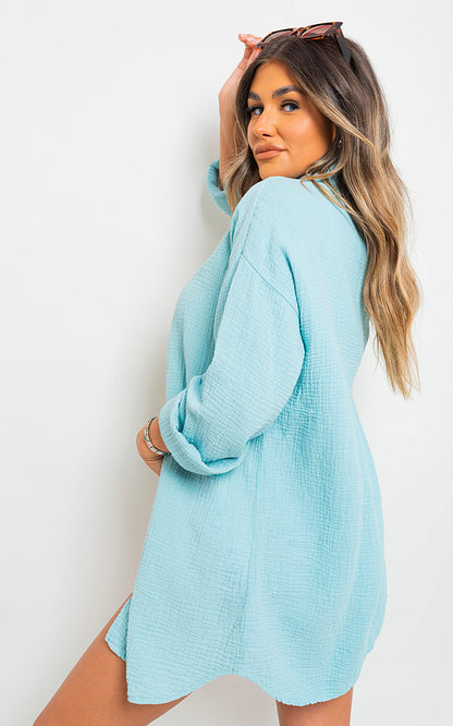 Button Down Long Sleeve Oversized Shirt - Black River UK