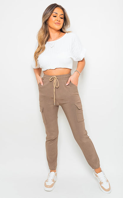 Size Frankie Cargo Pocket Trouser with Drawstring - Black River UK