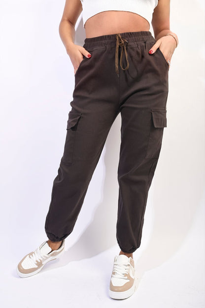 Size Frankie Cargo Pocket Trouser with Drawstring - Black River UK
