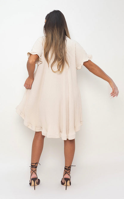 Button Down Oversized Ruffle Short Sleeve Mini Dress - Black River UK