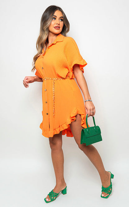 Button Down Oversized Ruffle Short Sleeve Mini Dress - Black River UK