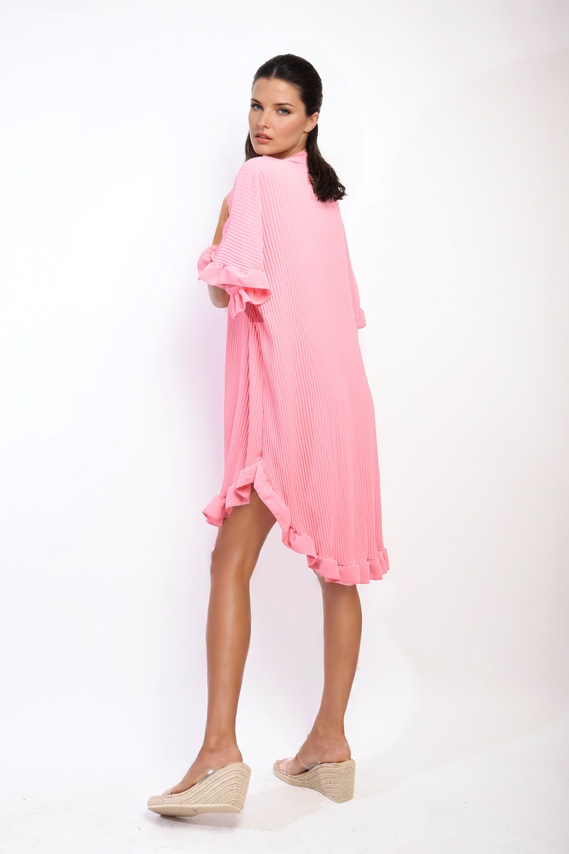 Button Down Oversized Ruffle Short Sleeve Mini Dress - Black River UK