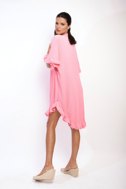 Button Down Oversized Ruffle Short Sleeve Mini Dress - Black River UK