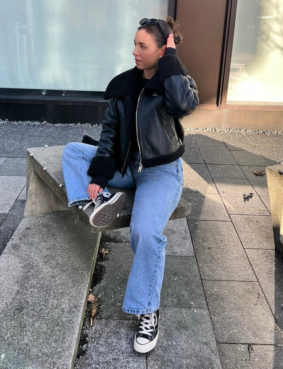 Faux Leather Aviator Jacket - Black River UK