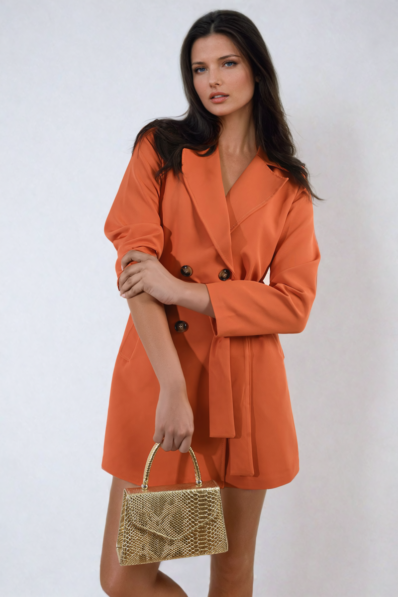 Oversized Waist Tie Button Detail Blazer Jacket - Black River UK