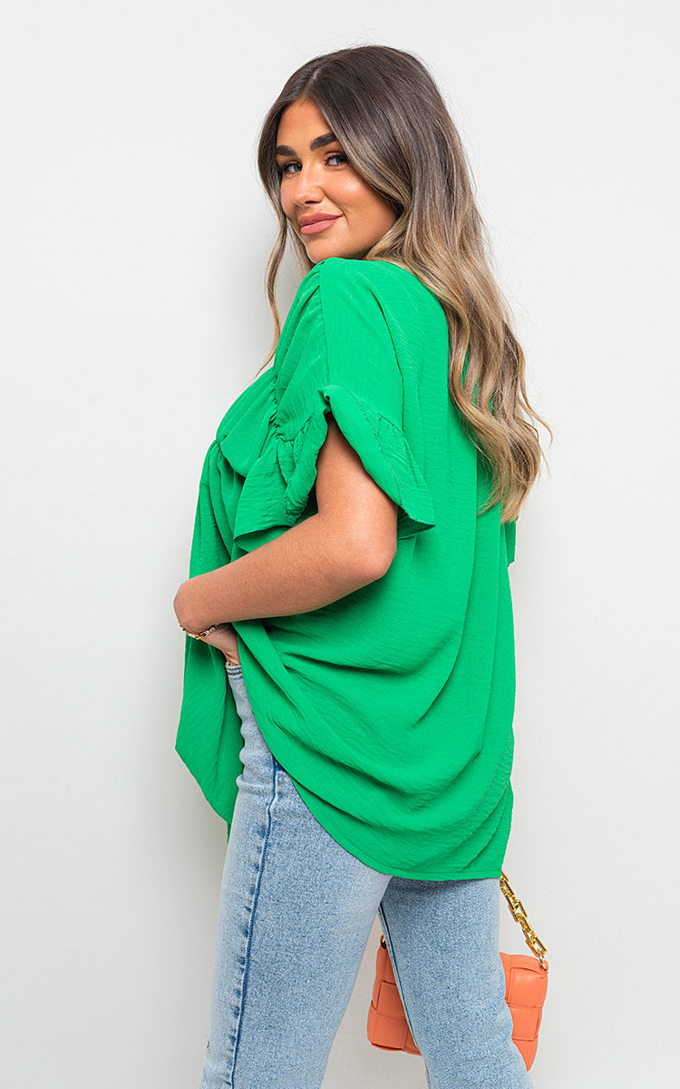 Button Down Pleated Frill Tops - Black River UK