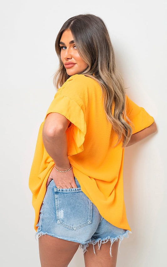 Button Down Pleated Frill Tops - Black River UK