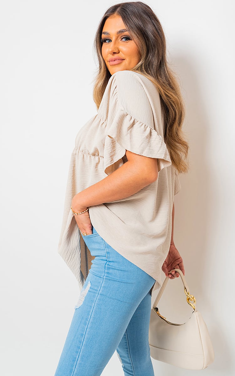 Button Down Pleated Frill Tops - Black River UK