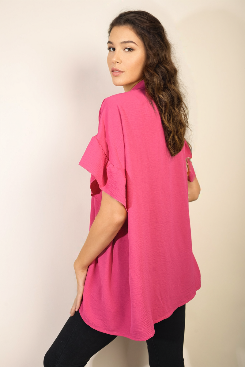 Button Down Pleated Frill Tops - Black River UK