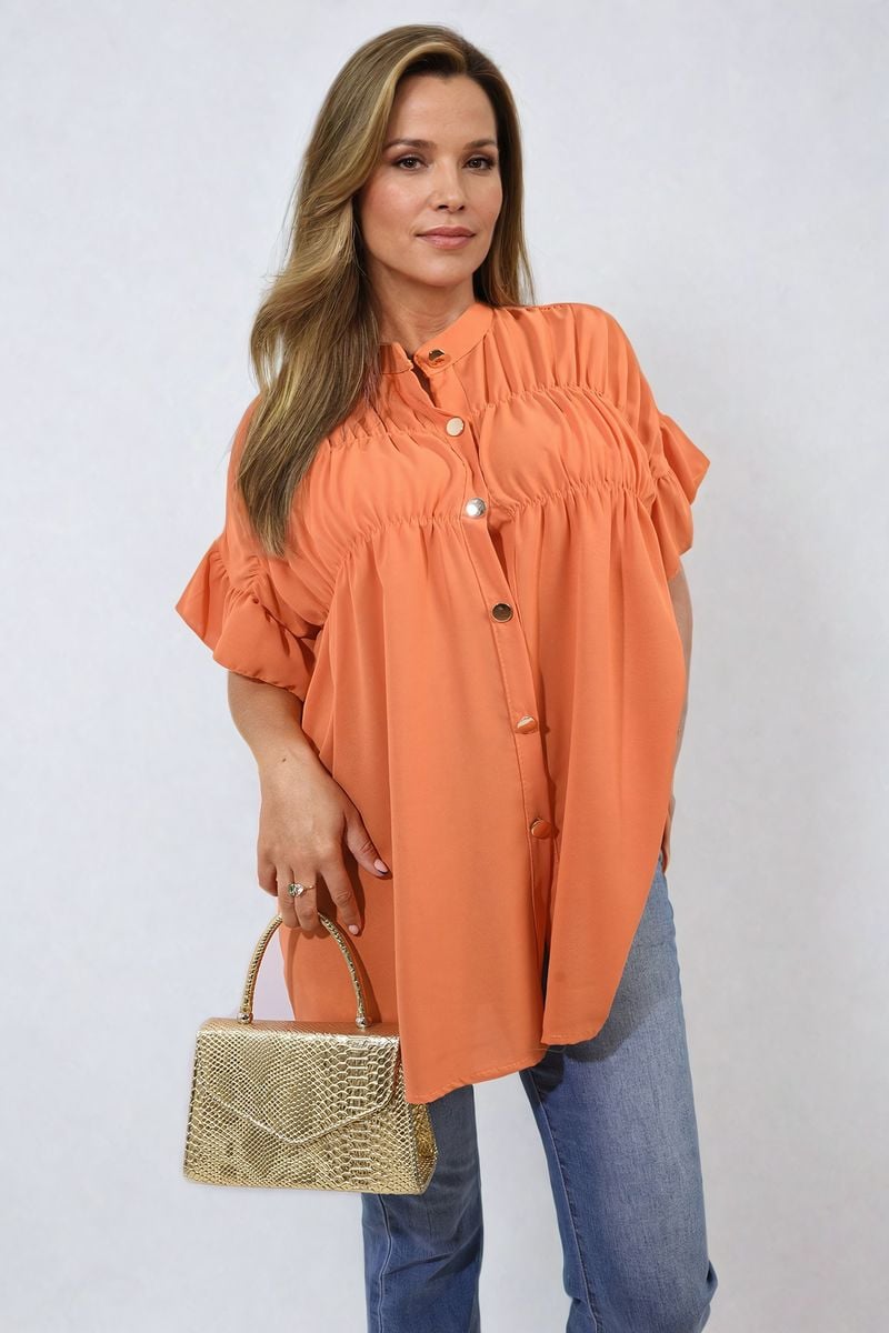 Button Down Pleated Frill Tops - Black River UK