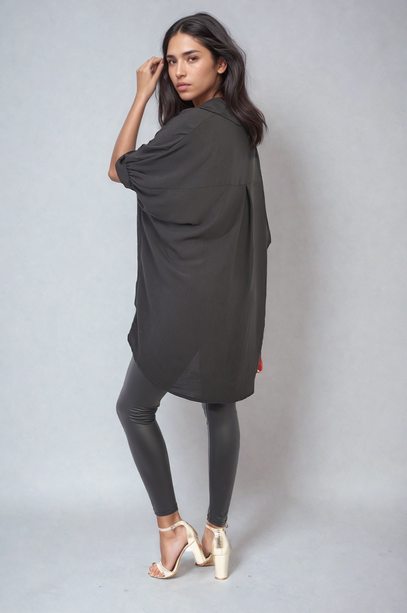Balloon Sleeve Oversized Top - Black River UK
