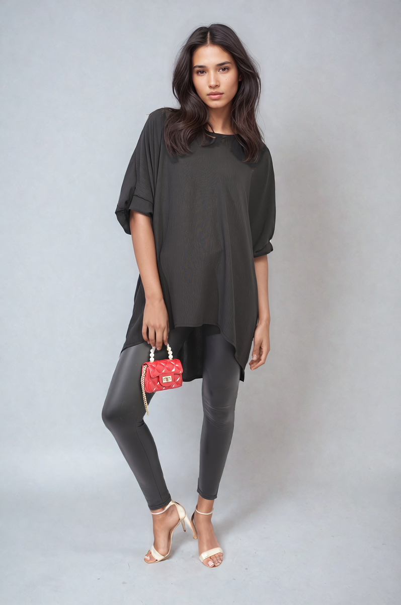 Balloon Sleeve Oversized Top - Black River UK