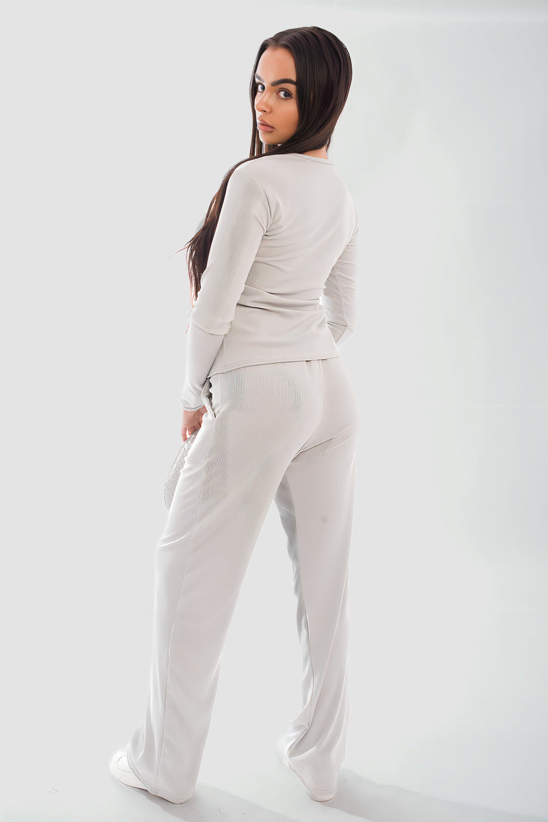 Long Sleeve Button Down Top & Trouser Co-ord Set - Black River UK