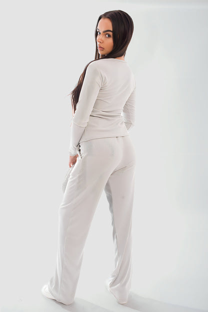 Long Sleeve Button Down Top & Trouser Co-ord Set - Black River UK