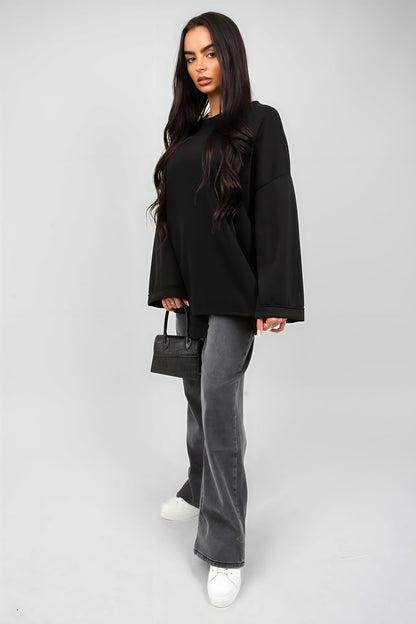 Oversized Long Sleeve Sweatshirt Top - Black River UK