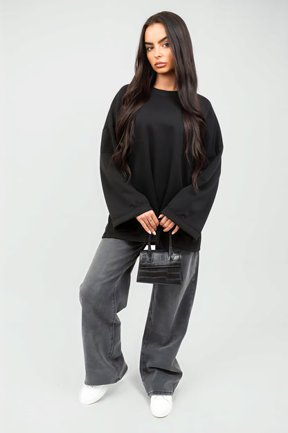 Oversized Long Sleeve Sweatshirt Top - Black River UK