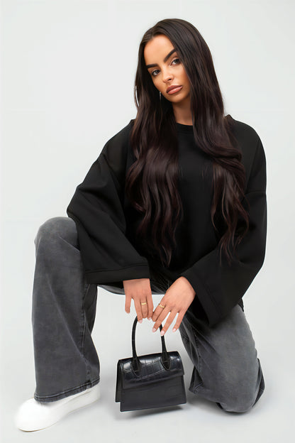 Oversized Long Sleeve Sweatshirt Top - Black River UK