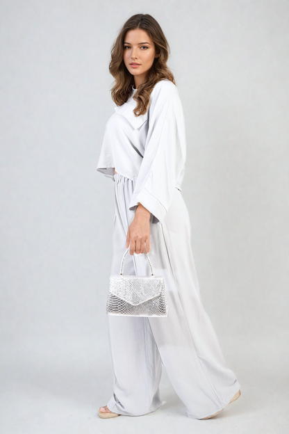 Oversized Long Sleeve Crop Top and Wide Leg Trouser Co-ord Set - Black River UK