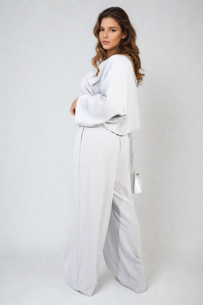 Oversized Long Sleeve Crop Top and Wide Leg Trouser Co-ord Set - Black River UK