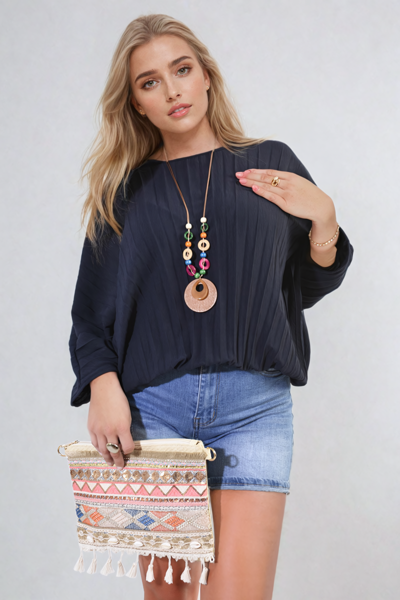 Batwing Oversized Pleated Top - Black River UK