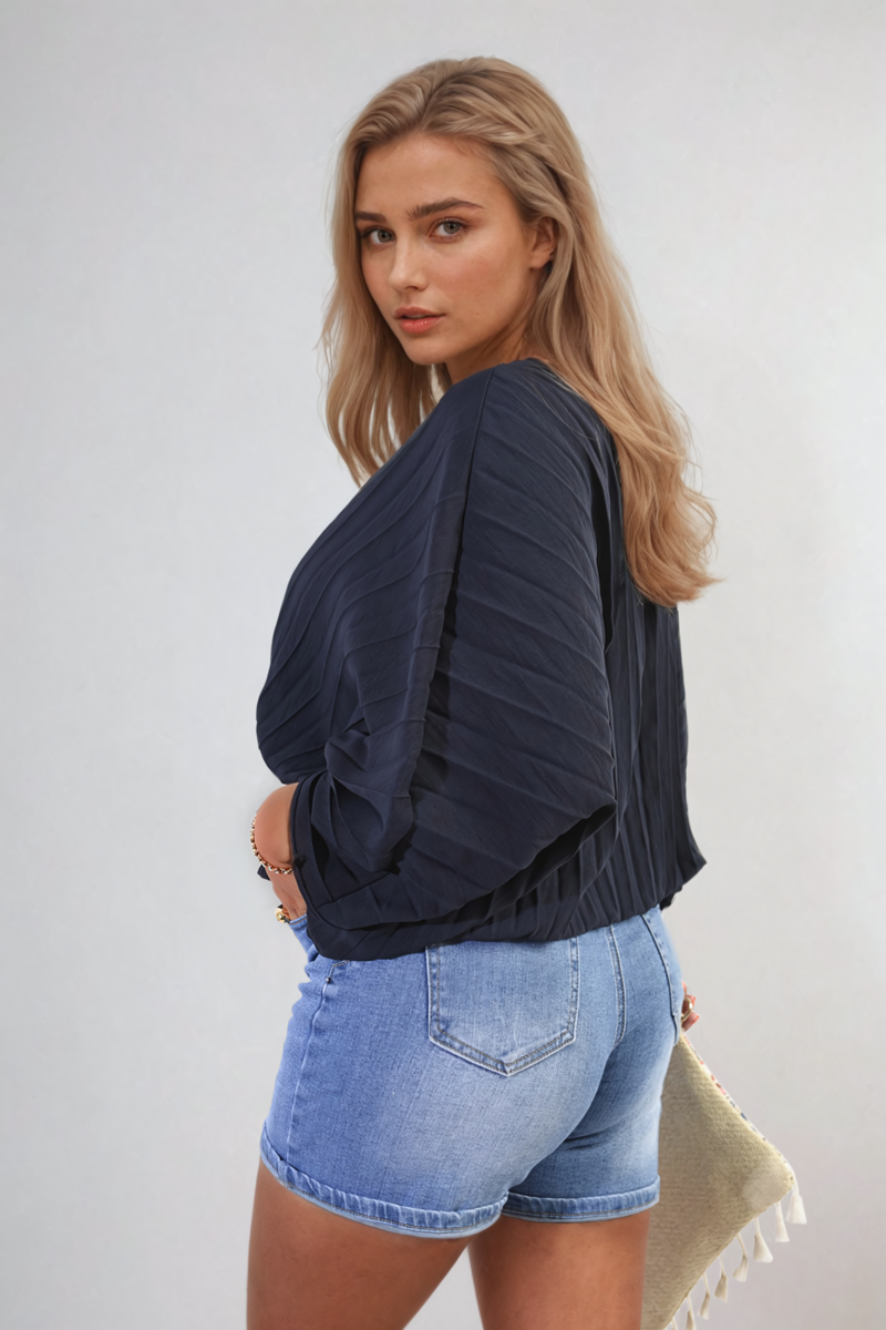 Batwing Oversized Pleated Top - Black River UK