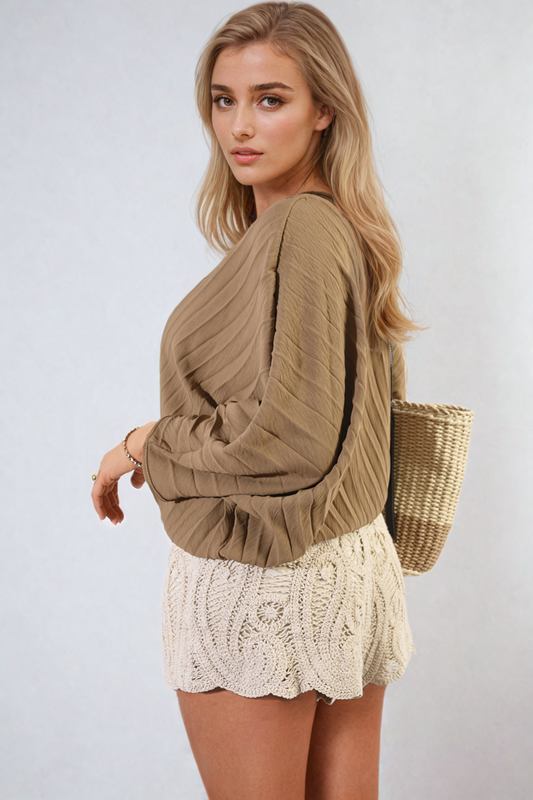 Batwing Oversized Pleated Top - Black River UK