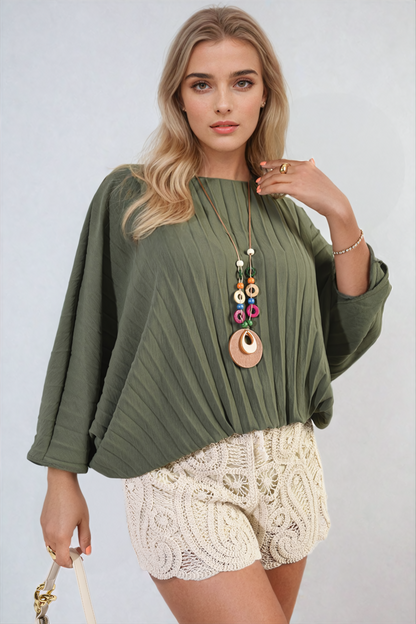 Batwing Oversized Pleated Top - Black River UK