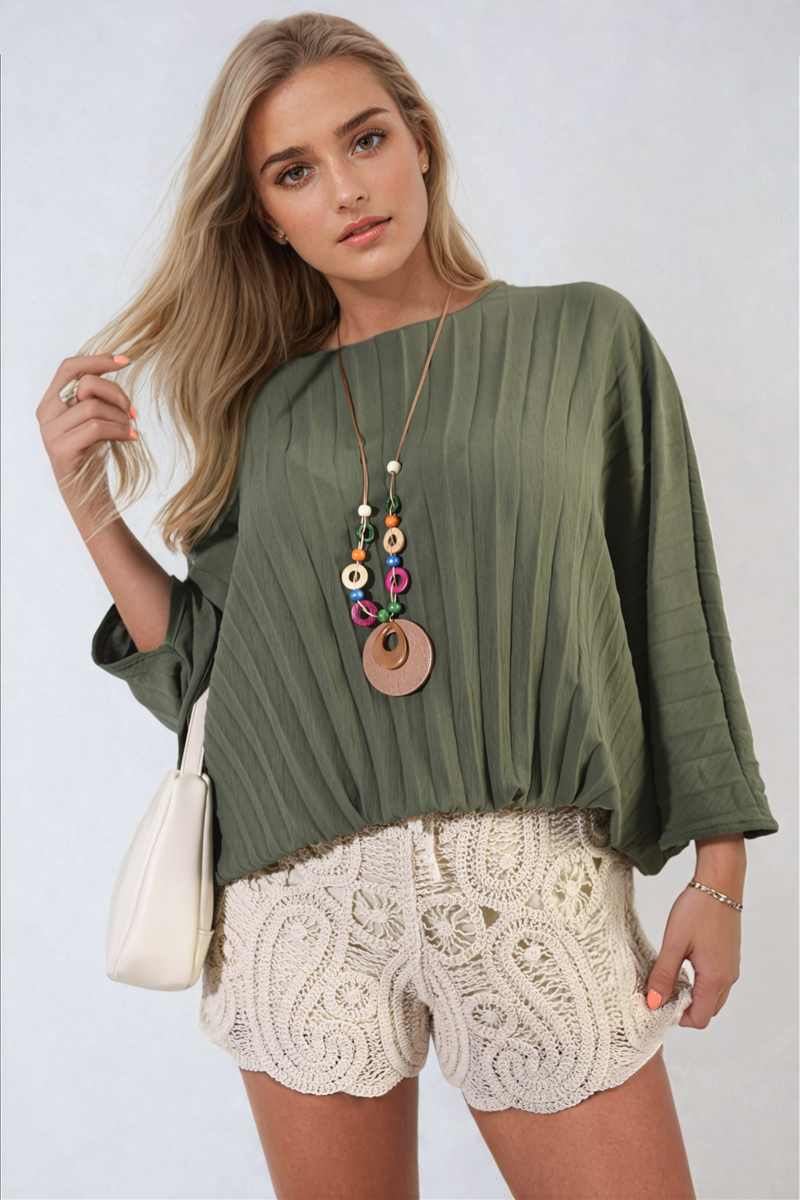 Batwing Oversized Pleated Top - Black River UK