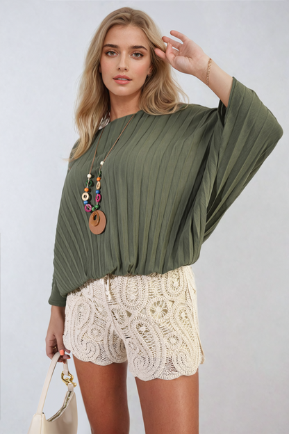 Batwing Oversized Pleated Top - Black River UK