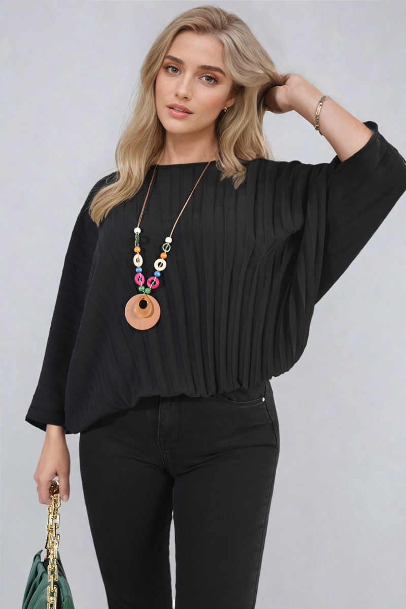 Batwing Oversized Pleated Top - Black River UK