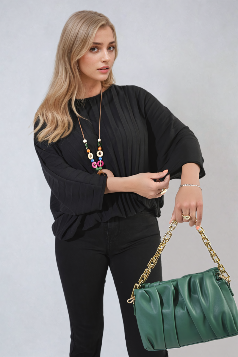 Batwing Oversized Pleated Top - Black River UK