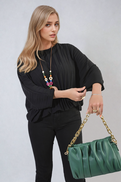 Batwing Oversized Pleated Top - Black River UK