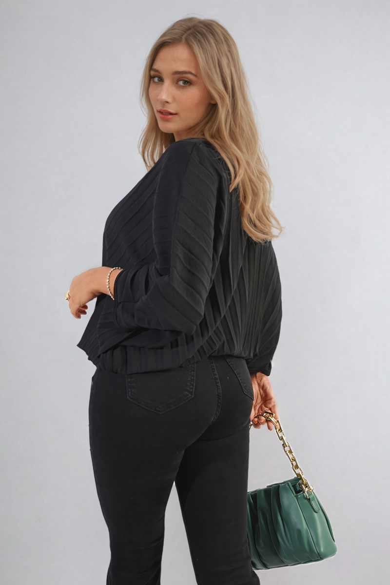 Batwing Oversized Pleated Top - Black River UK