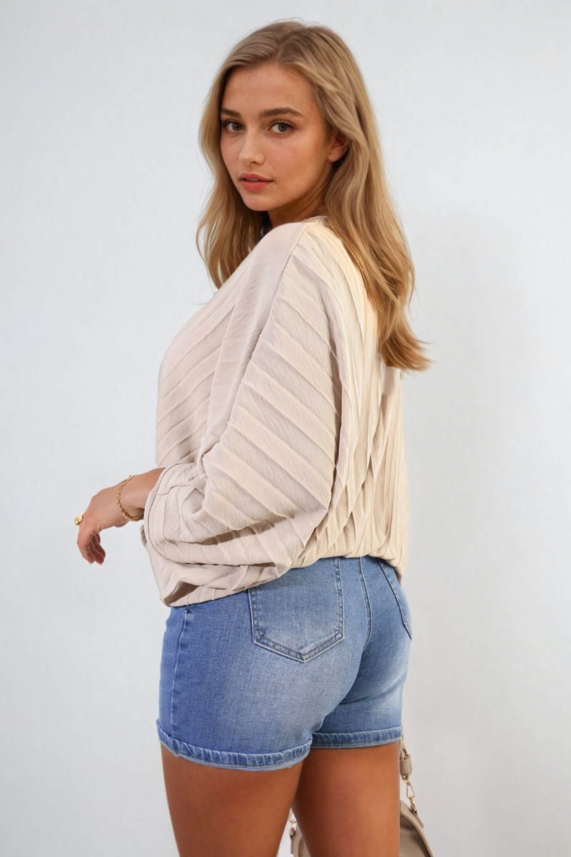Batwing Oversized Pleated Top - Black River UK