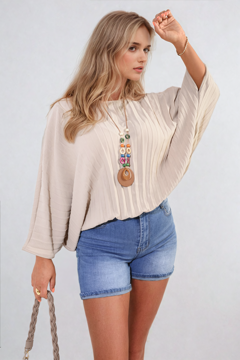 Batwing Oversized Pleated Top - Black River UK