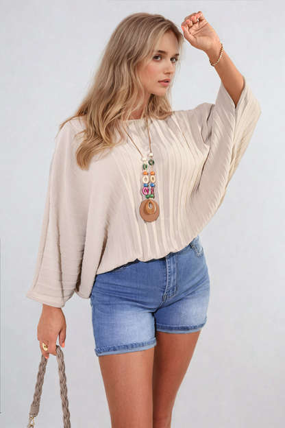 Batwing Oversized Pleated Top - Black River UK