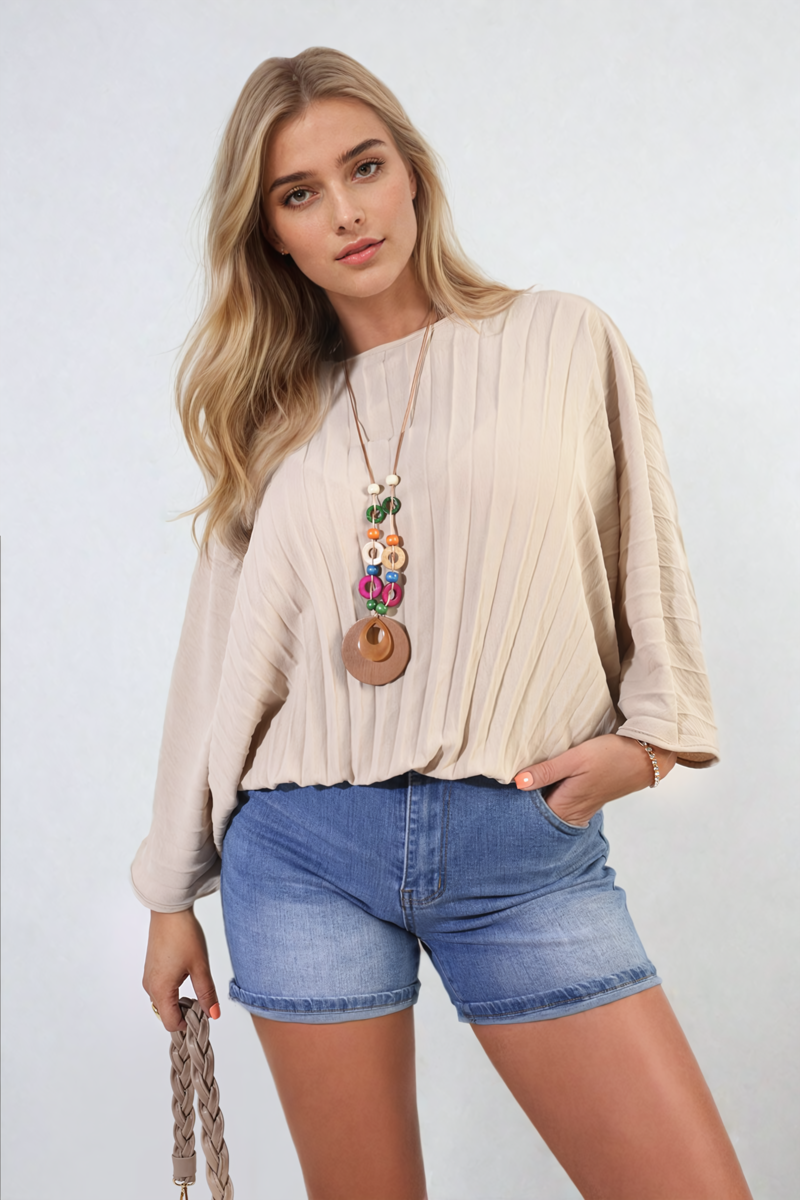 Batwing Oversized Pleated Top - Black River UK