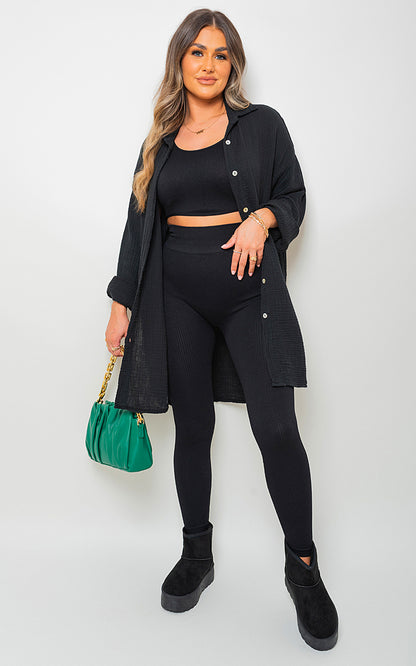 Button Down Long Sleeve Oversized Shirt - Black River UK
