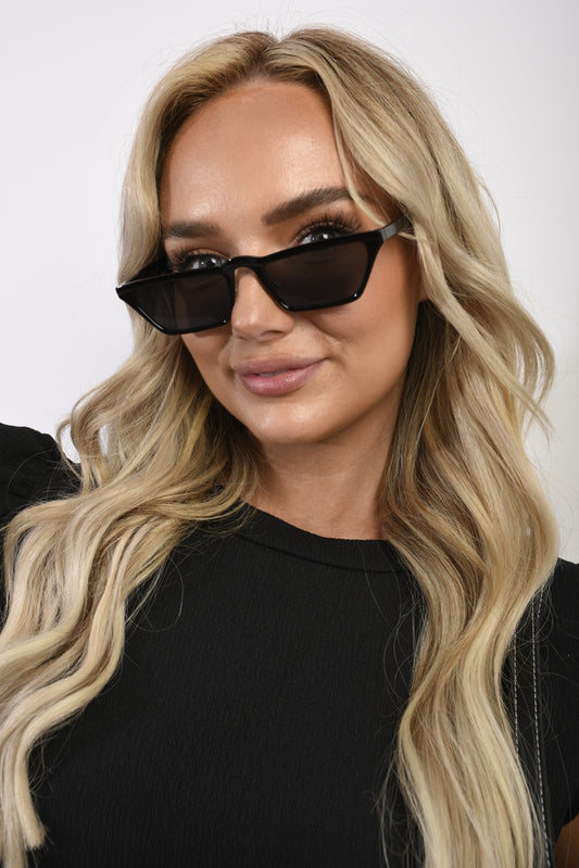 Skinny Trapezoid Sunglasses - Black River UK
