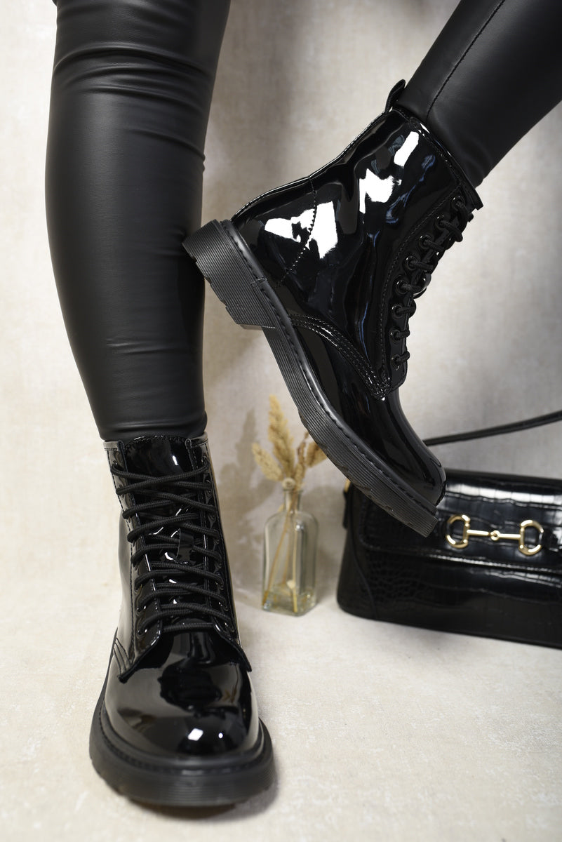 Lace-Up Platform Ankle Boots - Black River UK